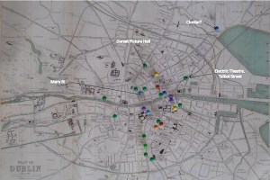 Map of Dublin indicating main places of public resort, that is, theatres and cinemas.