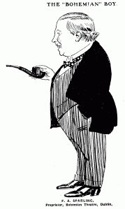 “The Bohemian Boy”: Caricature of Bohemian owner Frederick Sparling. Irish Limelight Aug. 1917: 1.