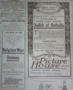 Actuality films of the war appeared on the cinema programme alongside such  fiction film as D. W. Griffith's Judith of Bethulia (US: Biograph, 1914).