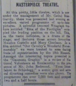 Evening Telegraph review of programme at the Masterpiece, 22 Sep. 1914: 2.