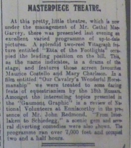Evening Telegraph review of programme at the Masterpiece, 22 Sep. 1914: 2.