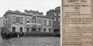 We Serve Neither King nor Kaiser banner and its removal from Liberty Hall in Evening Herald 21 Dec. 1914: 1. 