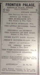 Ad for the Frontier Palace, Newry; Frontier Sentinel 19 Jun. 1915: 4. 