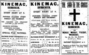 Ads for the Kinemac, 2 Jan., 30 Jan. and 6 Mar. 1915.