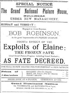 The Exploits of Elaine showing in Mullingar. Westmeath Examiner 26 Feb. 1916: 8.