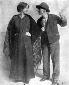 J. M. Kerrigan with Sara Allgood in a 1911 Abbey touring production of The Playboy of the Western World. Image from Wikipedia.