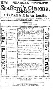 Ad for Stafford's Longford Cinema in St Patrick's week included an episode of The Exploits of Elaine (US: Wharton, 1914), the serial that featured the master criminal the Clutching Hand. Longford Leader 11 Mar. 1916: 3.