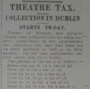 Article explaining rates of Entertainment Tax; Evening Telegraph 15 May 1916: 1.