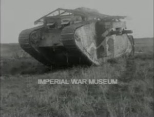 A tank goes into battle in The Battle Ancre and Advance of the Tanks (Britain: British Topical Committee for War Films, 1917) from the Imperial War Museums.