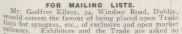 Godfrey Kilroy Mailing List Bio 17 Dec 1914
